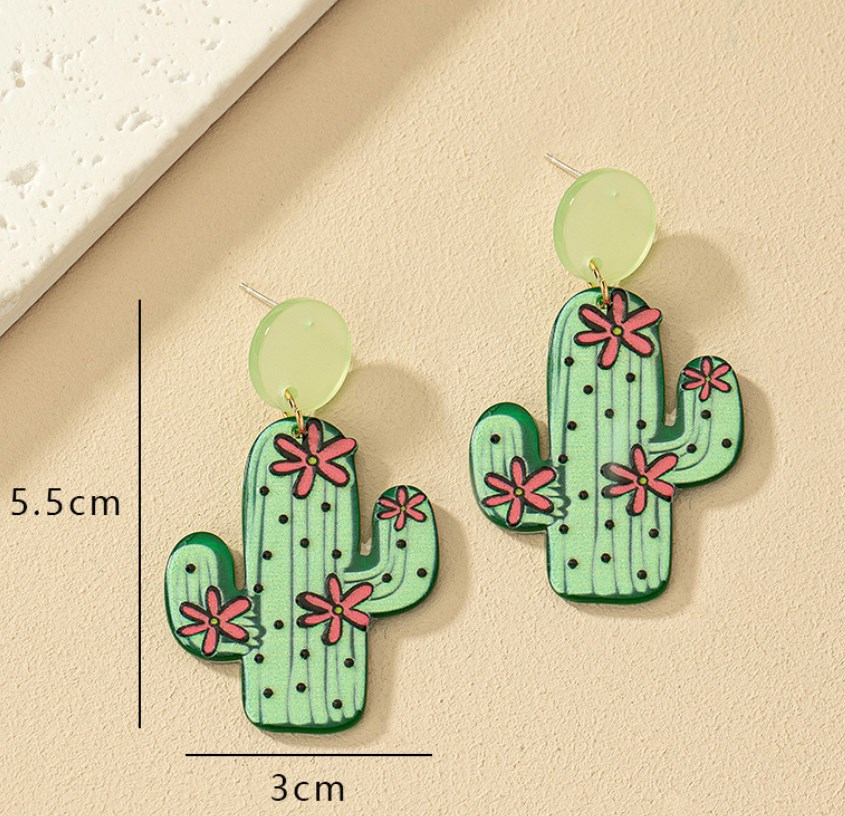 1 Pair Marine Style Simple Style Cactus Grape Arylic Drop Earrings display picture 12