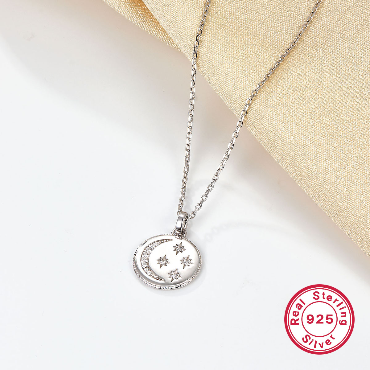 Style Vintage Style Simple Rond Star Lune Argent Sterling Placage Incruster Zircon Or Blanc Plaqué Pendentif display picture 4