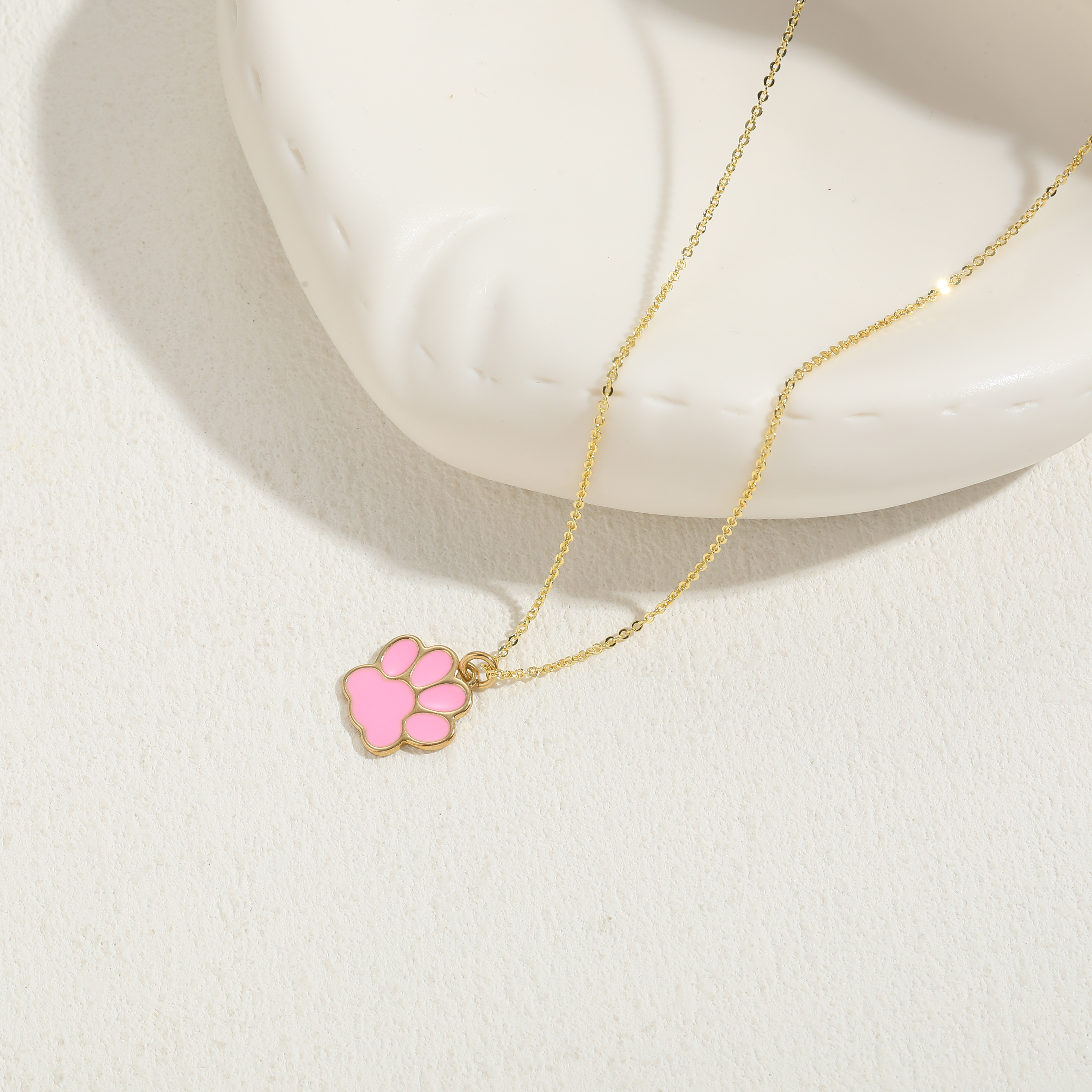 Cute Classic Style Paw Print Copper 14k Gold Plated Pendant Necklace In Bulk display picture 3