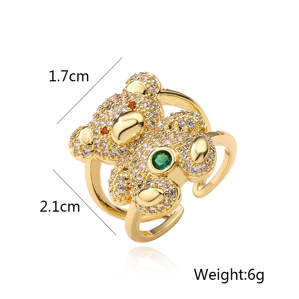 Cute Simple Style Little Bear Copper Plating Inlay Zircon 18k Gold Plated Open Rings display picture 1