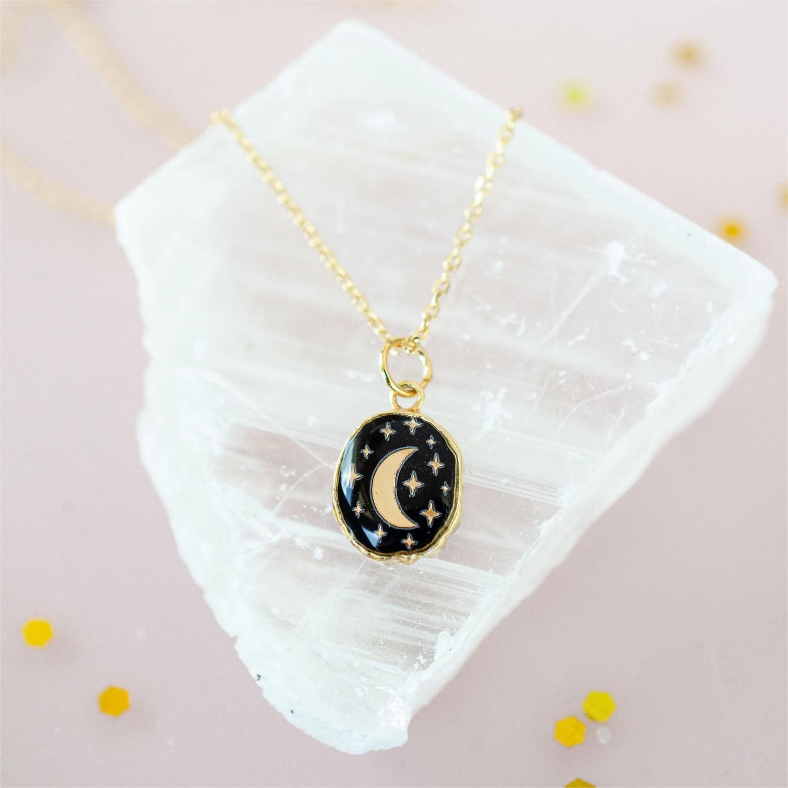Copper Simple Style Korean Style Enamel Plating Inlay Star Moon Zircon Pendant Necklace display picture 1