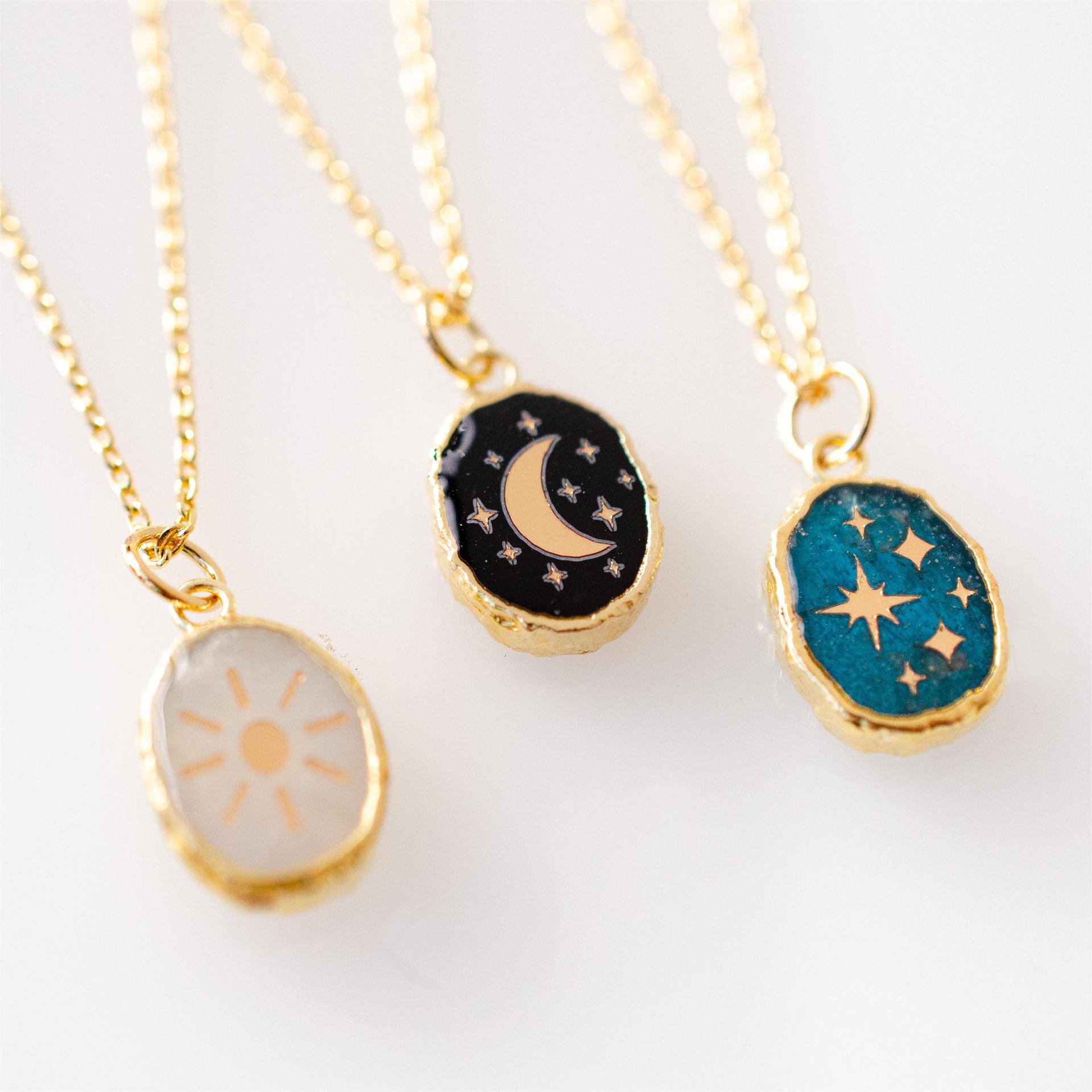 Copper Simple Style Korean Style Enamel Plating Inlay Star Moon Zircon Pendant Necklace display picture 2