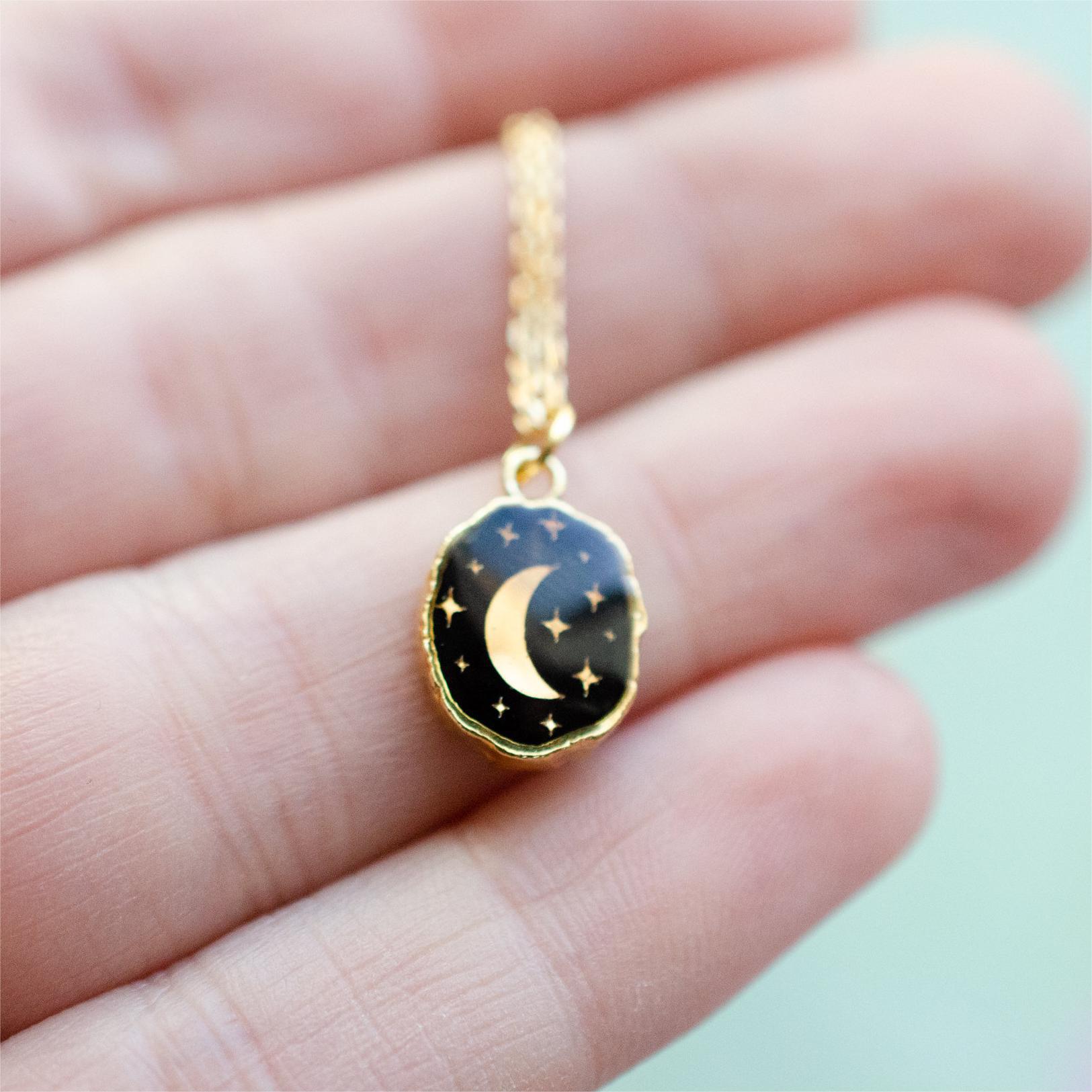 Copper Simple Style Korean Style Enamel Plating Inlay Star Moon Zircon Pendant Necklace display picture 5