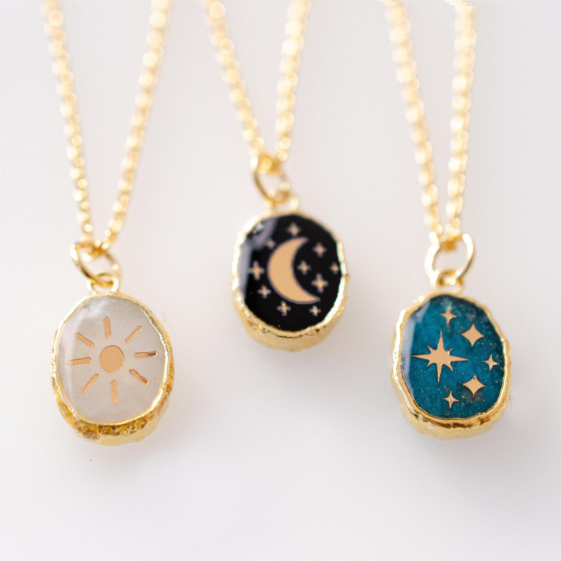 Copper Simple Style Korean Style Enamel Plating Inlay Star Moon Zircon Pendant Necklace display picture 7