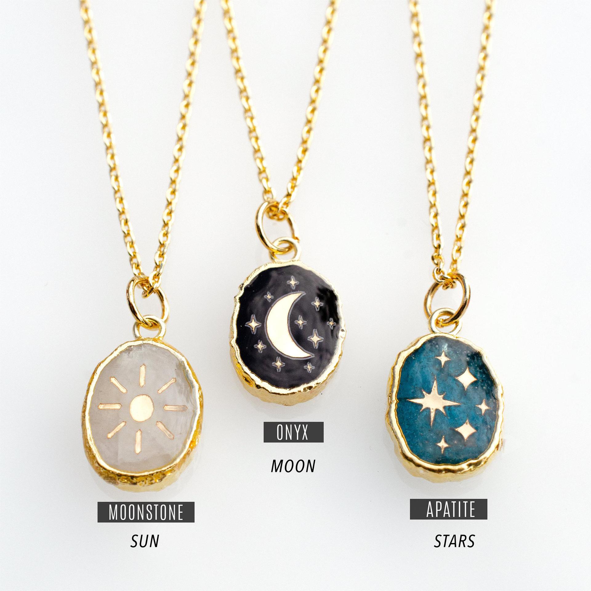 Copper Simple Style Korean Style Enamel Plating Inlay Star Moon Zircon Pendant Necklace display picture 6