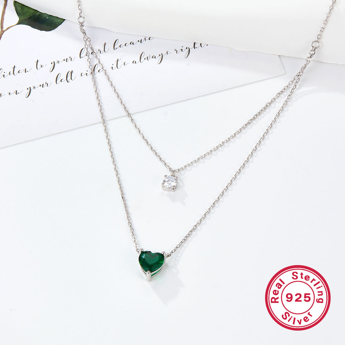 Elegant Simple Style Heart Shape Sterling Silver Plating Inlay Zircon White Gold Plated Double Layer Necklaces display picture 2
