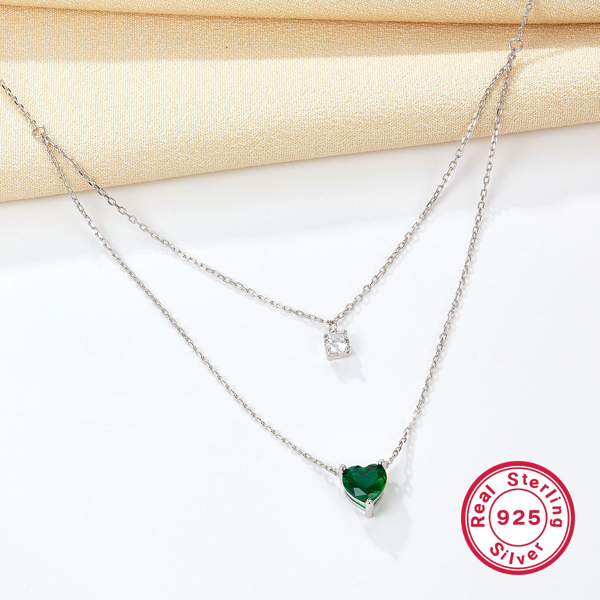 Elegant Simple Style Heart Shape Sterling Silver Plating Inlay Zircon White Gold Plated Double Layer Necklaces display picture 5