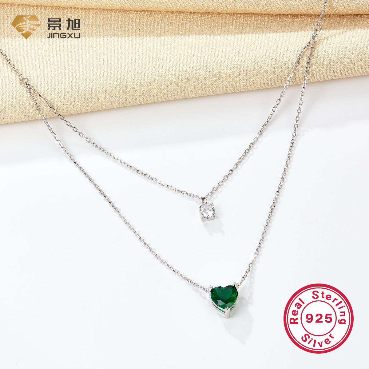 Elegant Simple Style Heart Shape Sterling Silver Plating Inlay Zircon White Gold Plated Double Layer Necklaces display picture 4