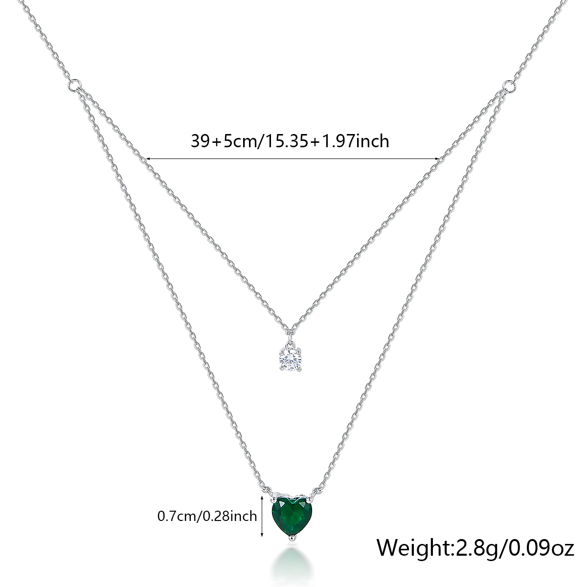 Sterling Silver White Gold Plated Vacation Simple Style Heart Shape Artificial Gemstones Double Layer Necklaces display picture 1