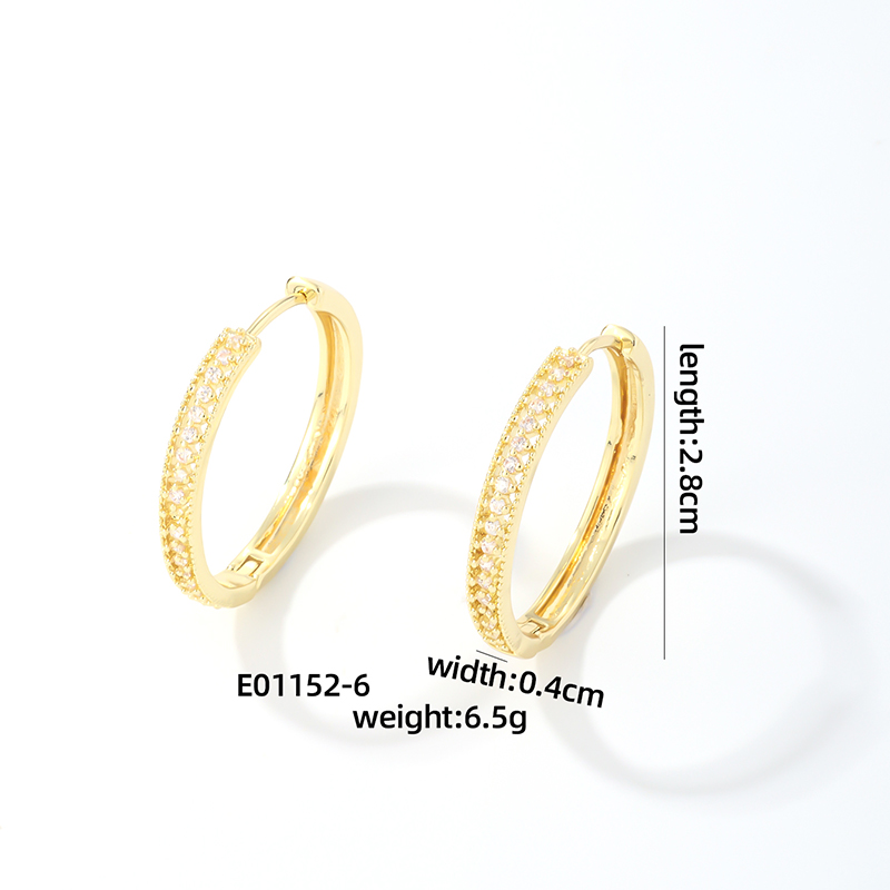 1 Pair Simple Style Geometric Round Plating Inlay Copper Zircon K Gold Plated Hoop Earrings display picture 1