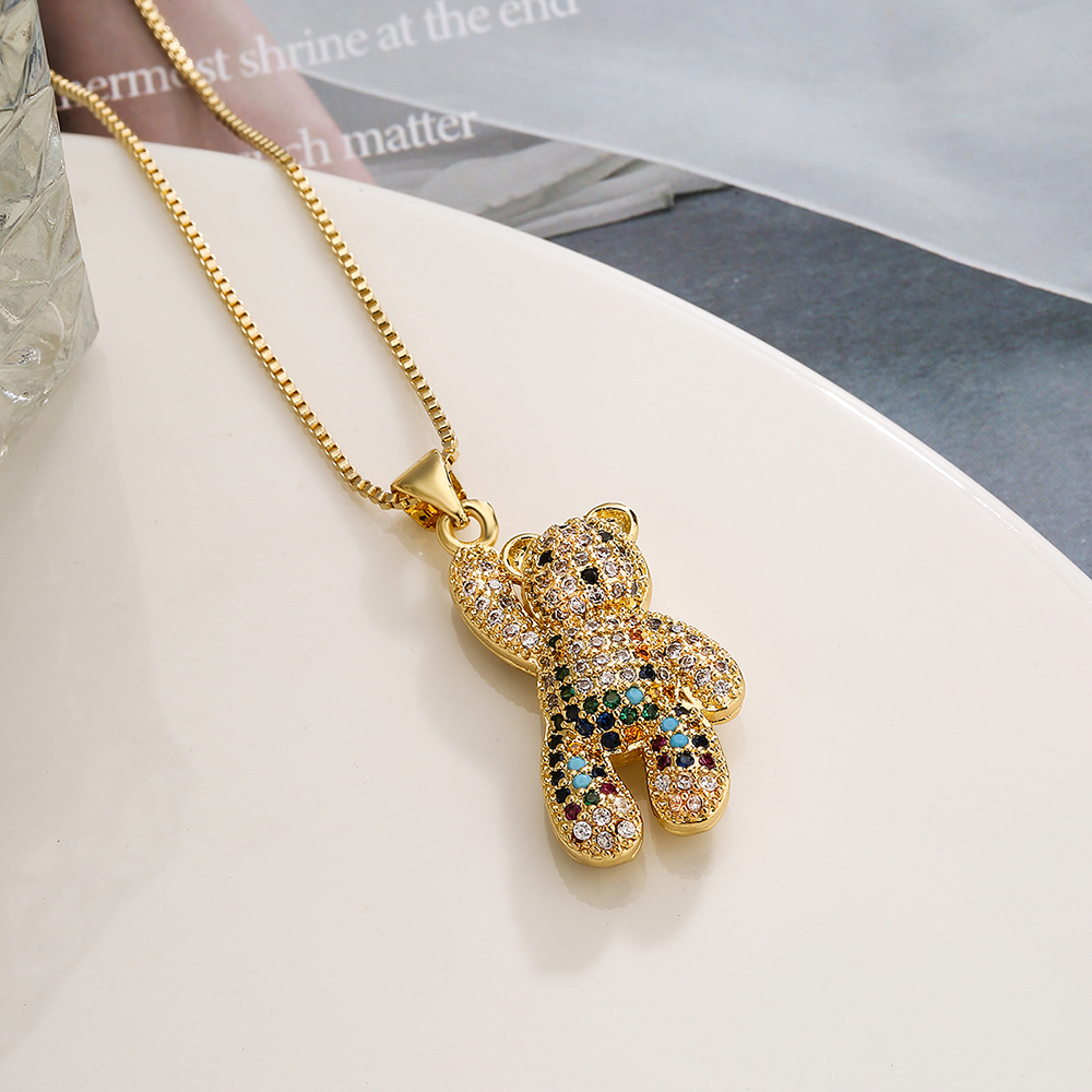 Cute Sweet Little Bear Copper 18k Gold Plated Zircon Pendant Necklace In Bulk display picture 2