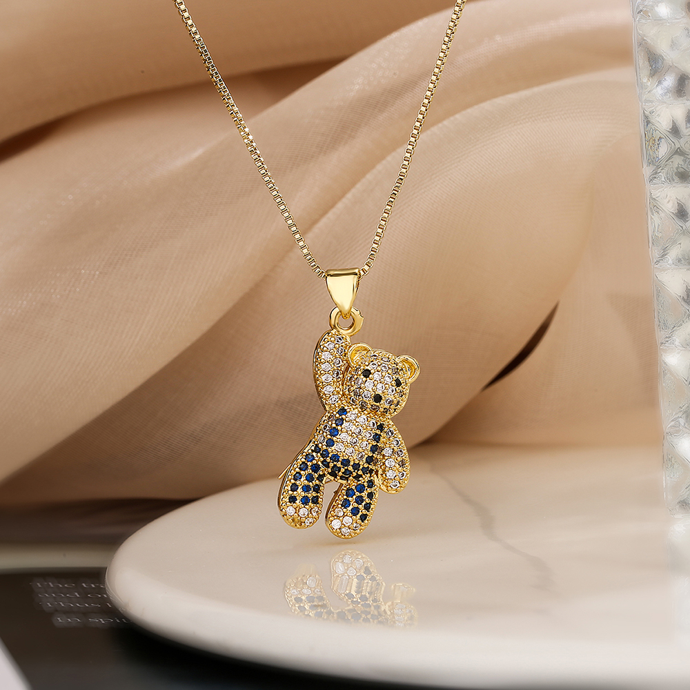 Cute Sweet Little Bear Copper 18k Gold Plated Zircon Pendant Necklace In Bulk display picture 5