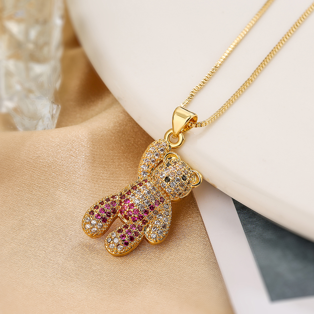 Cute Sweet Little Bear Copper 18k Gold Plated Zircon Pendant Necklace In Bulk display picture 4