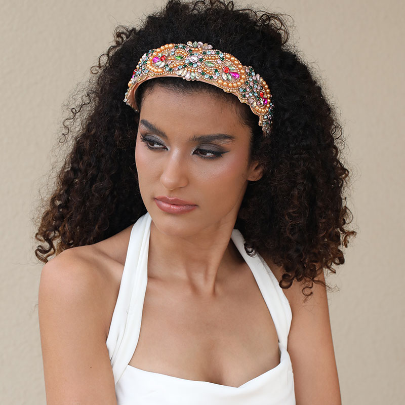 Exaggerated Sweet Flower Imitation Pearl Cloth Rhinestone Hair Band display picture 3