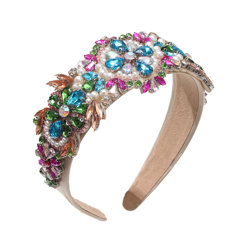 Exaggerated Sweet Flower Imitation Pearl Cloth Rhinestone Hair Band display picture 2