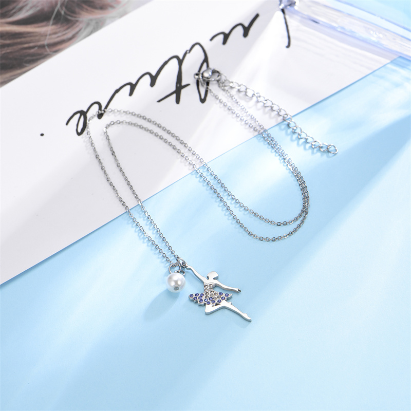 Stainless Steel Imitation Pearl Gold Plated Simple Style Inlay Ballet Girl Zircon Pendant Necklace Necklace display picture 4