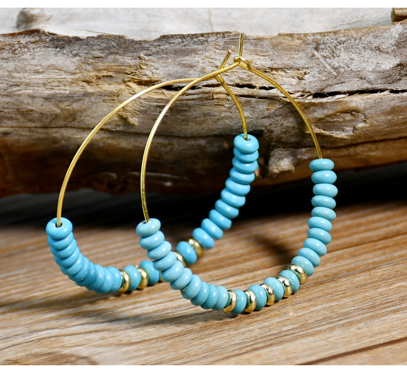 1 Pair Vintage Style Simple Style Round Handmade Plating Alloy Turquoise Earrings display picture 3