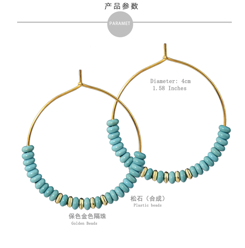 1 Pair Vintage Style Simple Style Round Handmade Plating Alloy Turquoise Earrings display picture 4