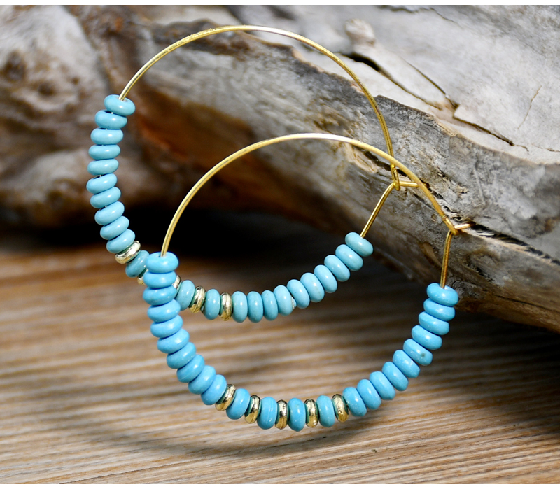 1 Pair Vintage Style Simple Style Round Handmade Plating Alloy Turquoise Earrings display picture 7