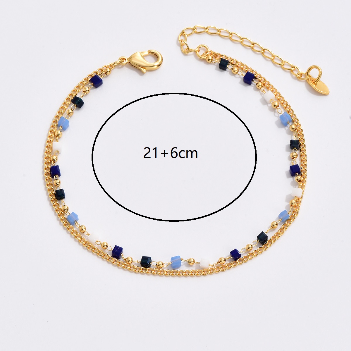 Fairy Style Beach Geometric Square 18k Gold Plated White Gold Plated Glass Copper Wholesale Anklet display picture 12