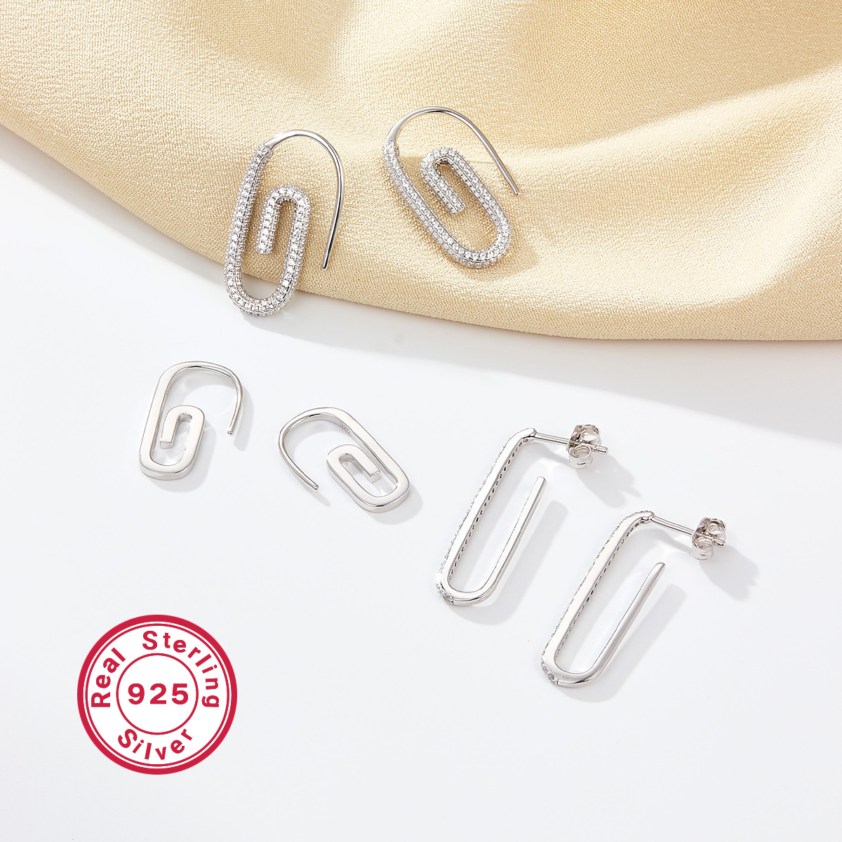 1 Pair Novelty Simple Style Paper Clip Plating Sterling Silver White Gold Plated Earrings display picture 7