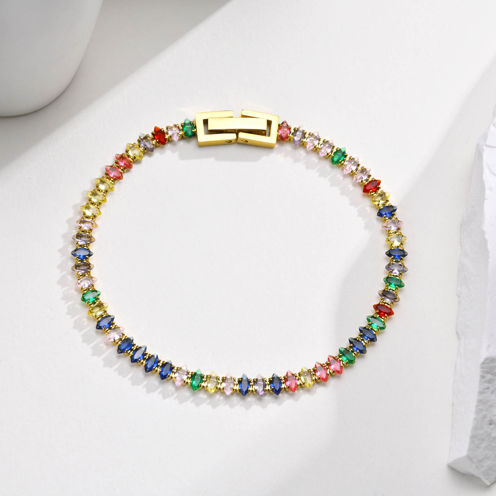 Simple Style Classic Style Colorful 201 Stainless Steel Gold Plated Zircon Tennis Bracelet In Bulk display picture 4