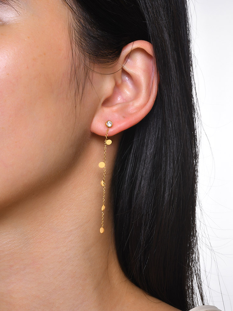 1 Pair Simple Style Classic Style Triangle Round Plating Inlay 304 Stainless Steel Zircon Drop Earrings display picture 2