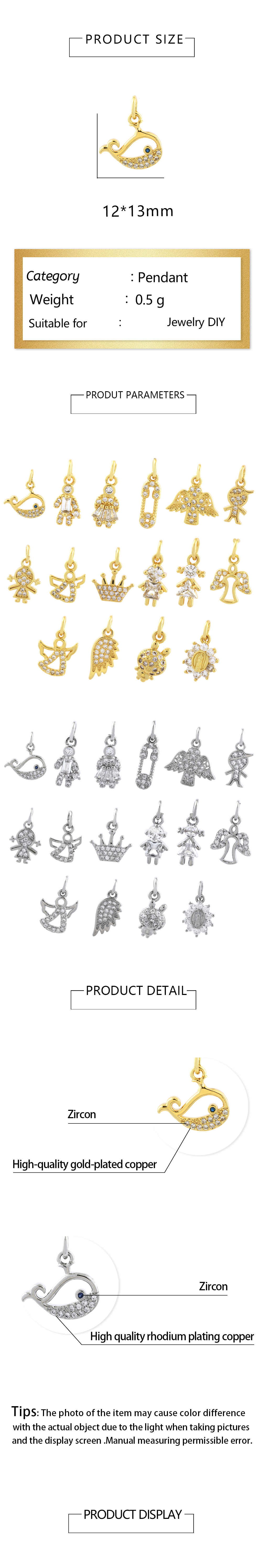 Ig Style Simple Style Angel Dolphin Crown Copper Plating Inlay Zircon 18k Gold Plated Charms display picture 1