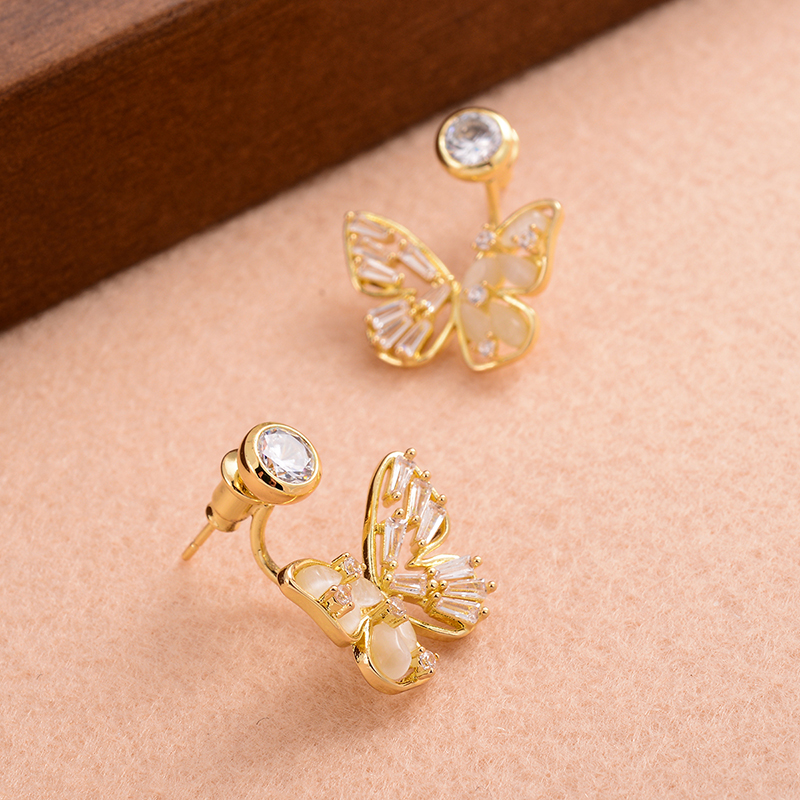 1 Pair Ig Style Sweet Butterfly Plating Inlay Copper Opal Zircon 14k Gold Plated Earrings display picture 2
