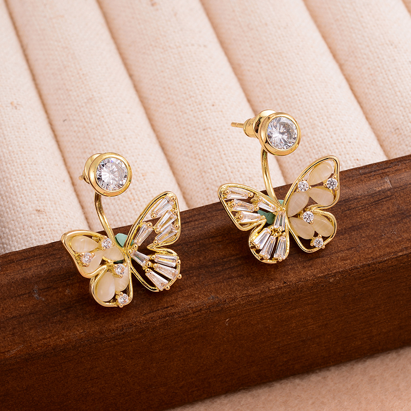 1 Pair Ig Style Sweet Butterfly Plating Inlay Copper Opal Zircon 14k Gold Plated Earrings display picture 6
