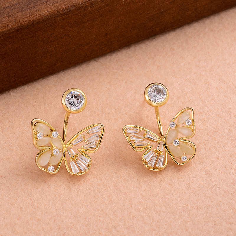 1 Paar Ig-stil Süss Schmetterling Überzug Inlay Kupfer Opal Zirkon 14 Karat Vergoldet Ohrringe display picture 3