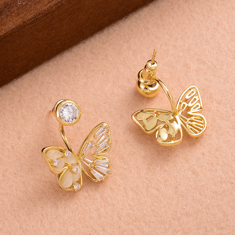 1 Paar Ig-stil Süss Schmetterling Überzug Inlay Kupfer Opal Zirkon 14 Karat Vergoldet Ohrringe display picture 4
