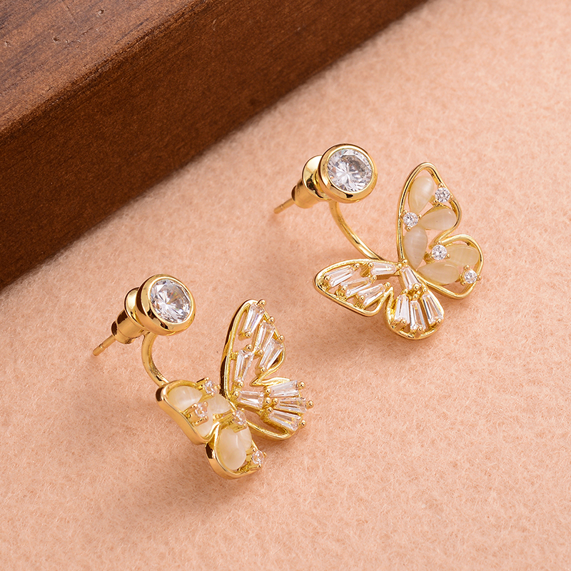 1 Pair Ig Style Sweet Butterfly Plating Inlay Copper Opal Zircon 14k Gold Plated Earrings display picture 5