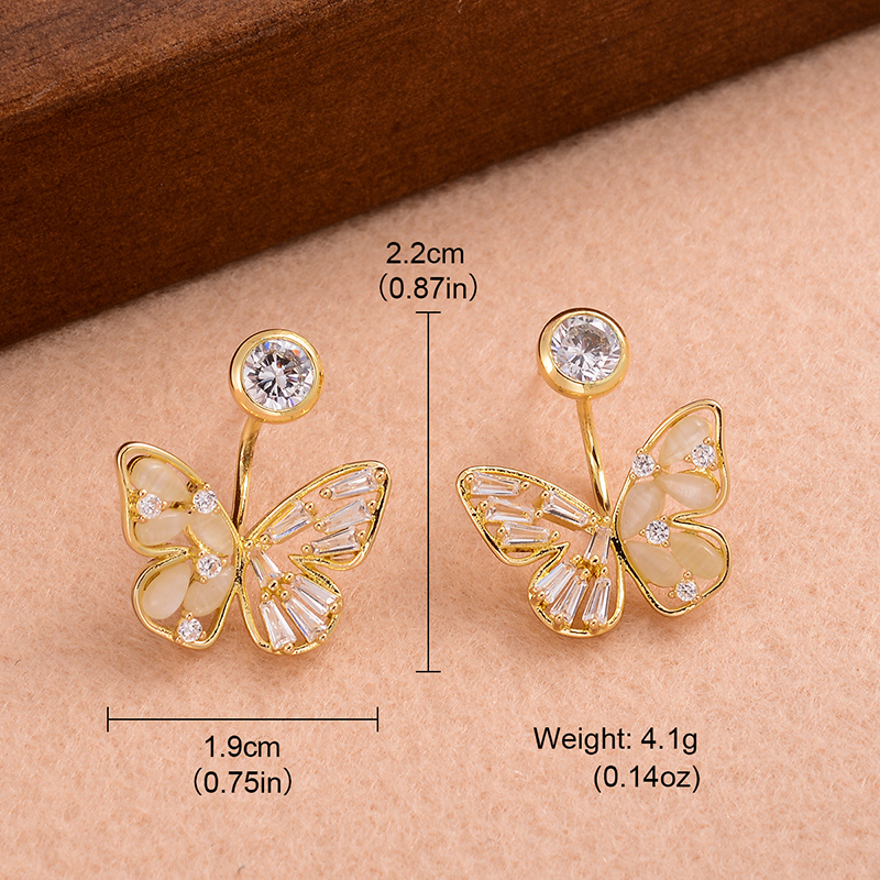 1 Pair Ig Style Sweet Butterfly Plating Inlay Copper Opal Zircon 14k Gold Plated Earrings display picture 1