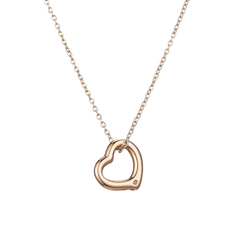 Simple Style Heart Shape Stainless Steel Polishing Plating Inlay Diamond Rose Gold Plated Pendant Necklace display picture 1
