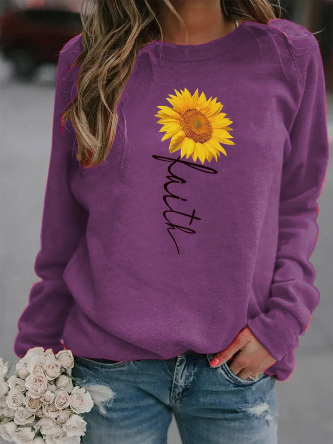 Mujeres Sudadera Manga Larga Sudaderas Con Capucha Y Sudaderas Impresión Casual Girasol Letra display picture 1