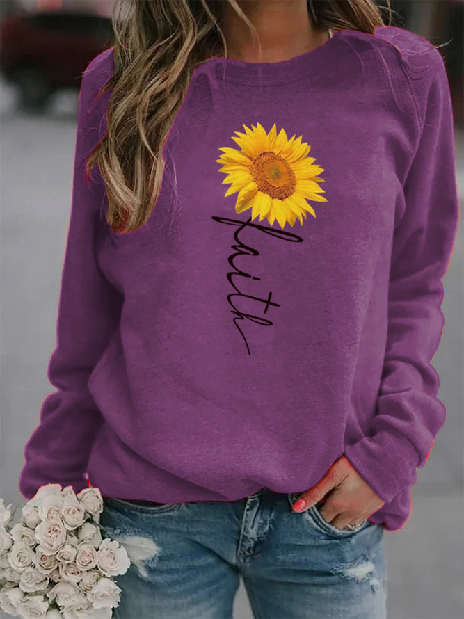 Women's Hoodie Long Sleeve Hoodies & Sweatshirts Printing Casual Sunflower Letter display picture 1