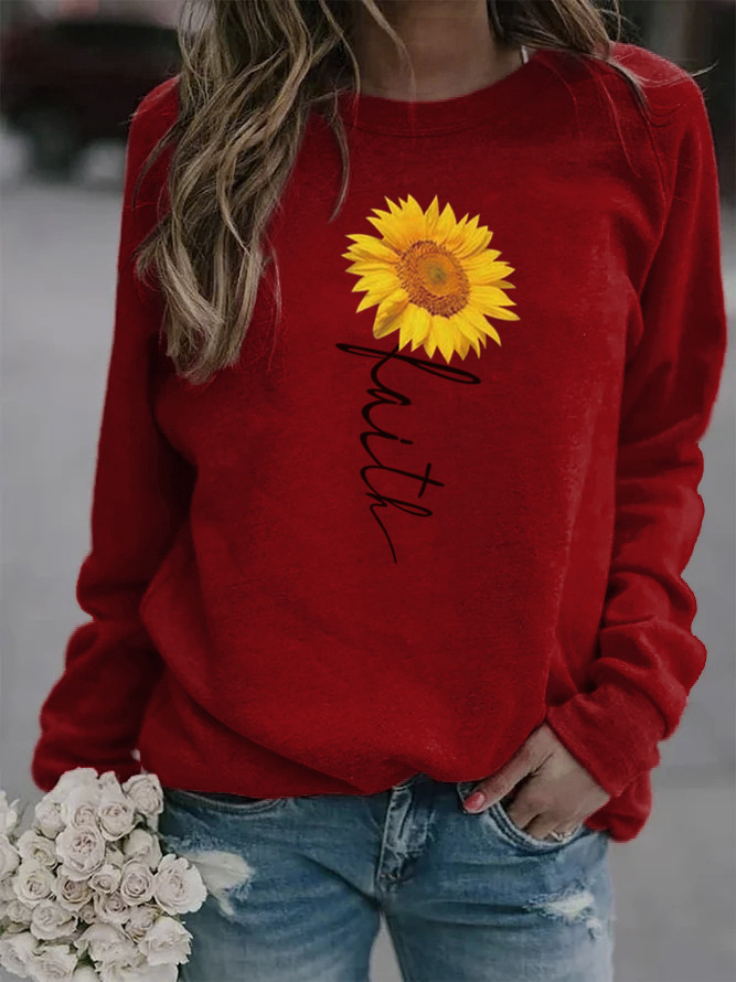 Mujeres Sudadera Manga Larga Sudaderas Con Capucha Y Sudaderas Impresión Casual Girasol Letra display picture 2