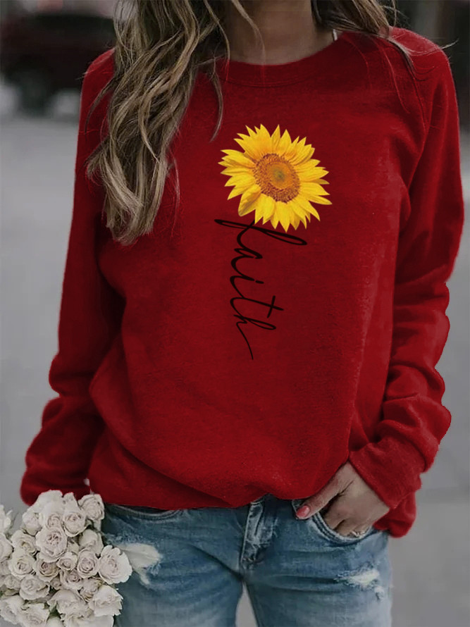 Women's Hoodie Long Sleeve Hoodies & Sweatshirts Printing Casual Sunflower Letter display picture 2