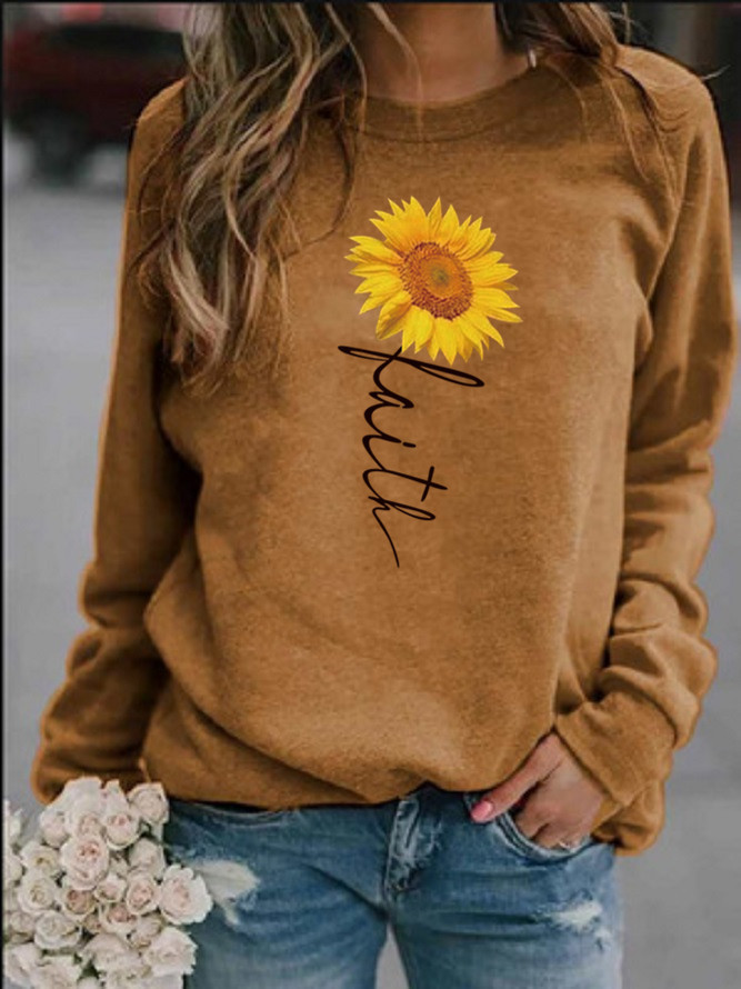 Women's Hoodie Long Sleeve Hoodies & Sweatshirts Printing Casual Sunflower Letter display picture 3