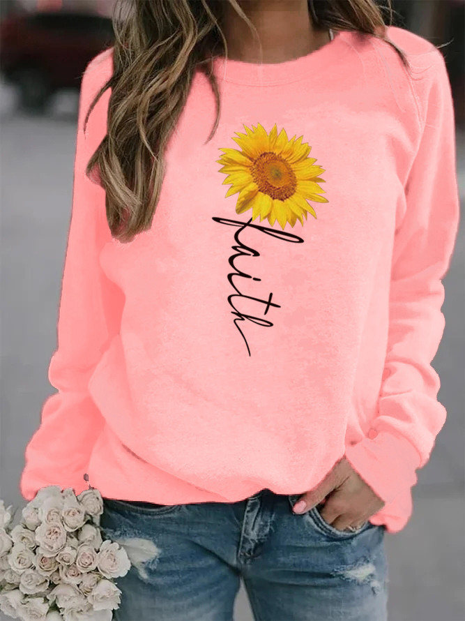Women's Hoodie Long Sleeve Hoodies & Sweatshirts Printing Casual Sunflower Letter display picture 4
