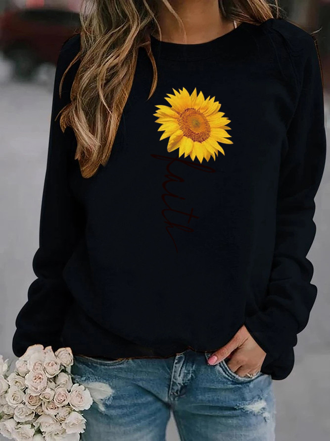 Mujeres Sudadera Manga Larga Sudaderas Con Capucha Y Sudaderas Impresión Casual Girasol Letra display picture 6