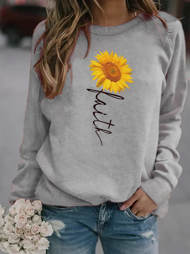 Women's Hoodie Long Sleeve Hoodies & Sweatshirts Printing Casual Sunflower Letter display picture 8