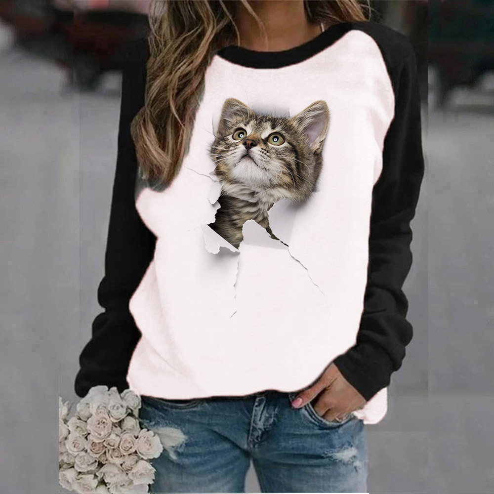Women's Hoodie Long Sleeve Hoodies & Sweatshirts Printing Casual Cute Cat display picture 2