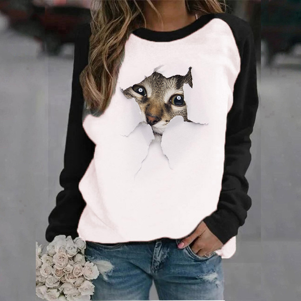 Mujeres Sudadera Manga Larga Sudaderas Con Capucha Y Sudaderas Impresión Casual Lindo Gato display picture 5