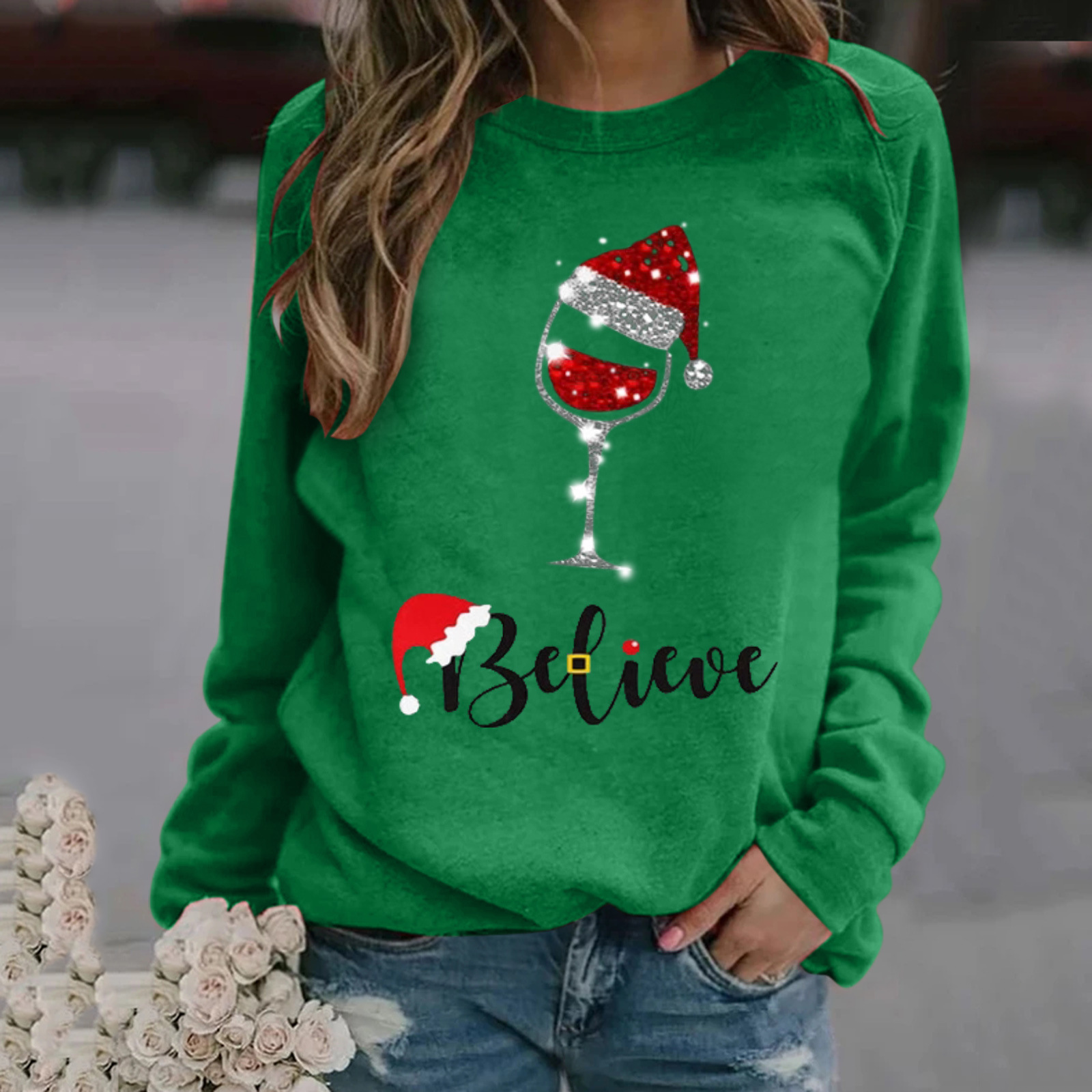 Women's Hoodie Long Sleeve Hoodies & Sweatshirts Printing Christmas Christmas Hat Letter Wine Glass display picture 2