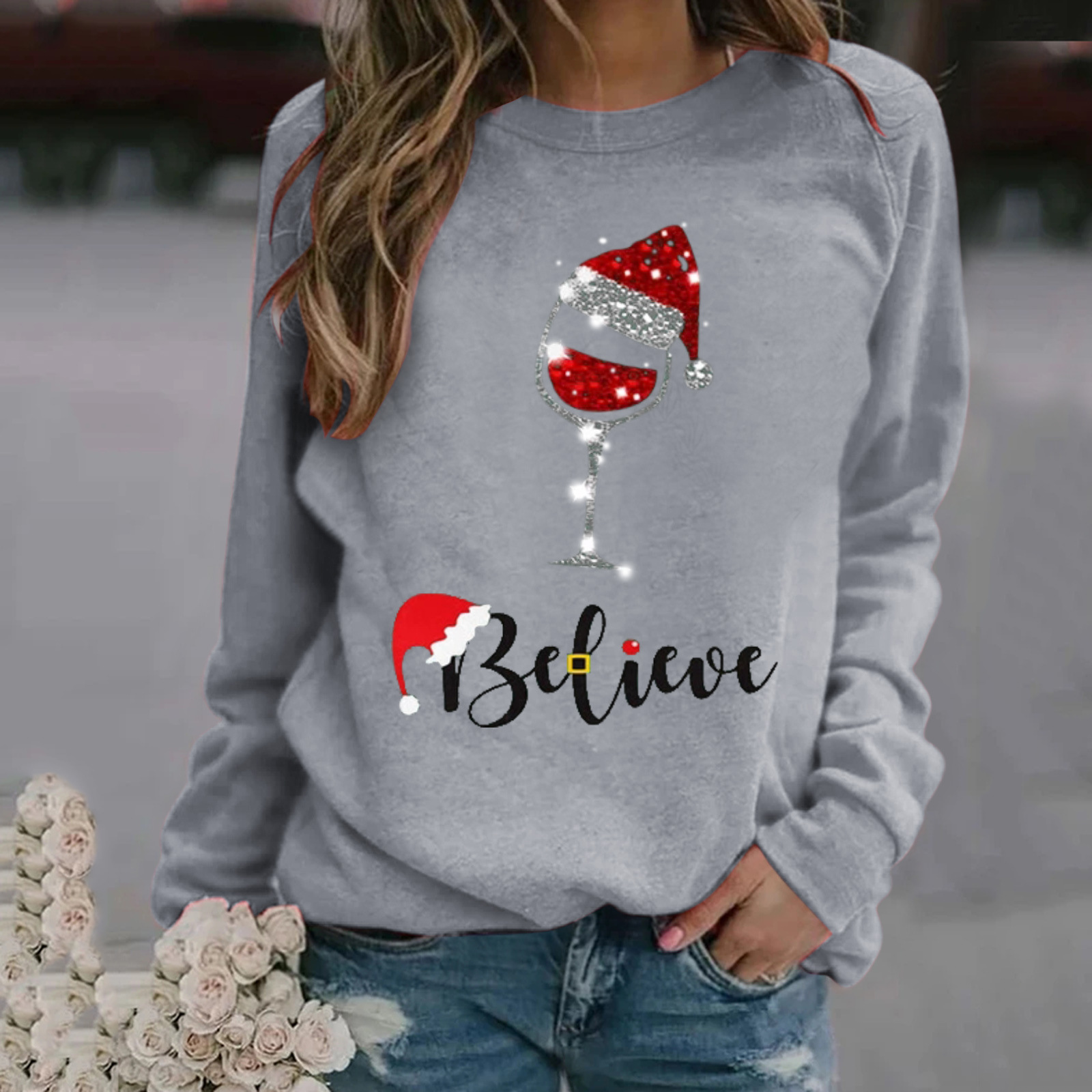 Women's Hoodie Long Sleeve Hoodies & Sweatshirts Printing Christmas Christmas Hat Letter Wine Glass display picture 3