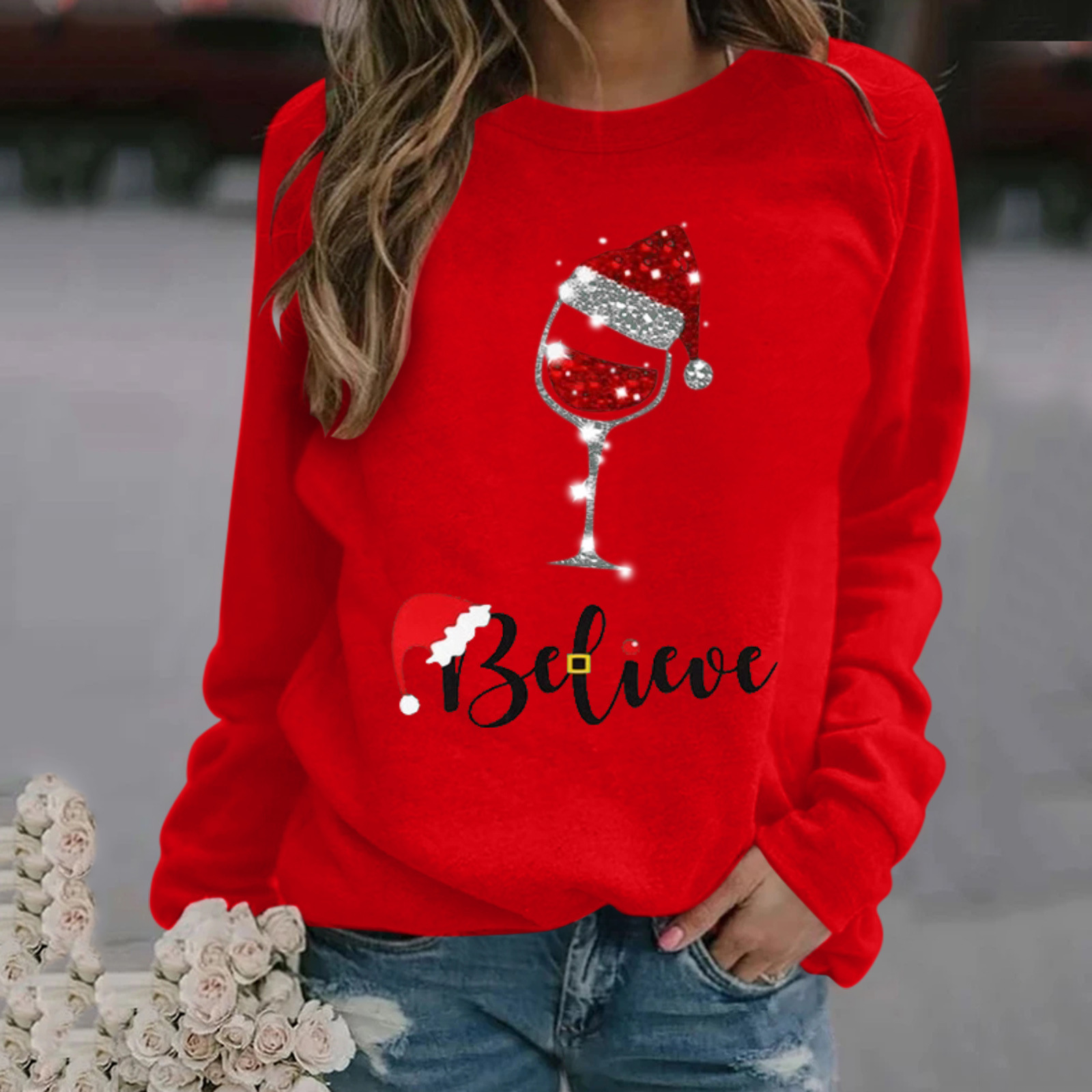 Women's Hoodie Long Sleeve Hoodies & Sweatshirts Printing Christmas Christmas Hat Letter Wine Glass display picture 4