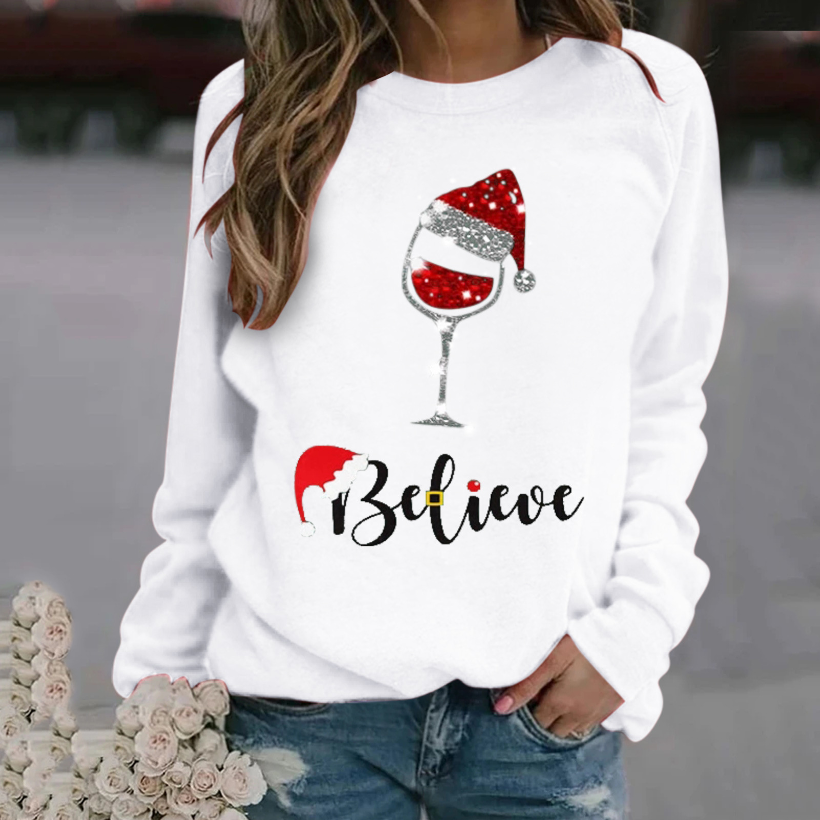 Women's Hoodie Long Sleeve Hoodies & Sweatshirts Printing Christmas Christmas Hat Letter Wine Glass display picture 6