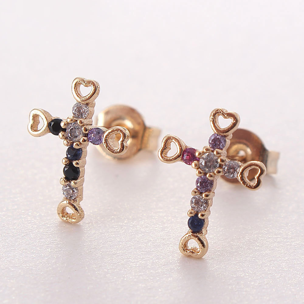 1 Pair Ig Style Korean Style Cross Plating Inlay Copper Zircon Gold Plated Ear Studs display picture 5